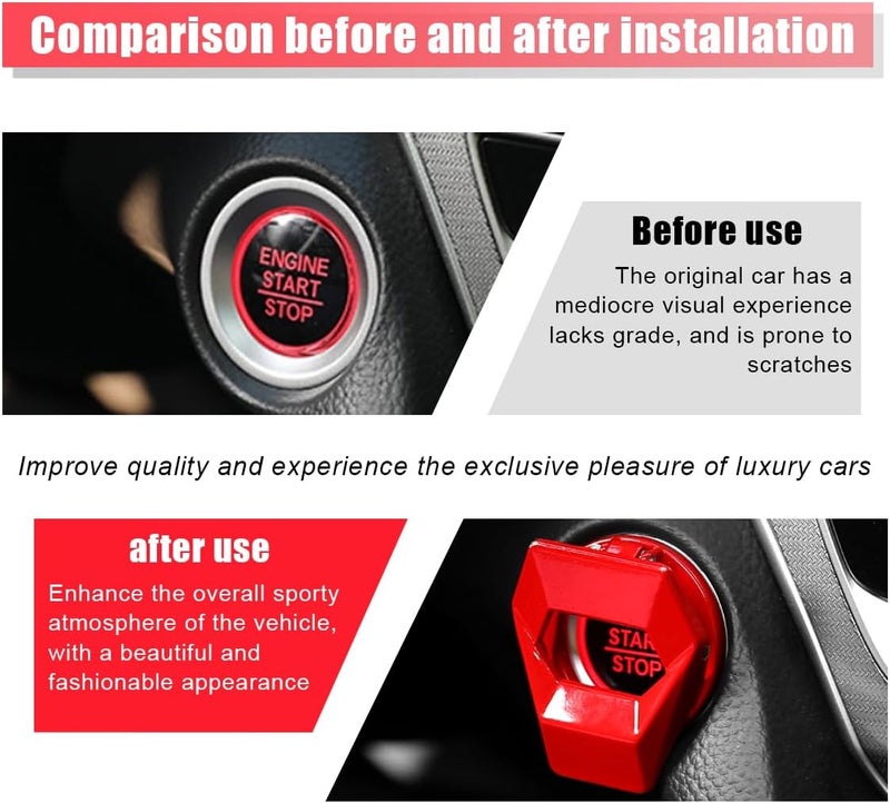 GLSOWEE Car Engine Start/Stop Button Cover, Zinc Alloy Car Push Button Start Cover Car Power Control Trim, Universal Key Ignition Switch Protective Cover for Cars, SUVs (Red) - Image 5